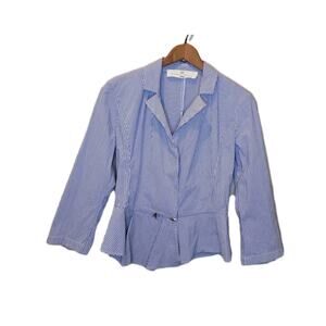 Elisabetta Franchi Jeans Blue White Striped Peplum Top Size Small Snap Closure